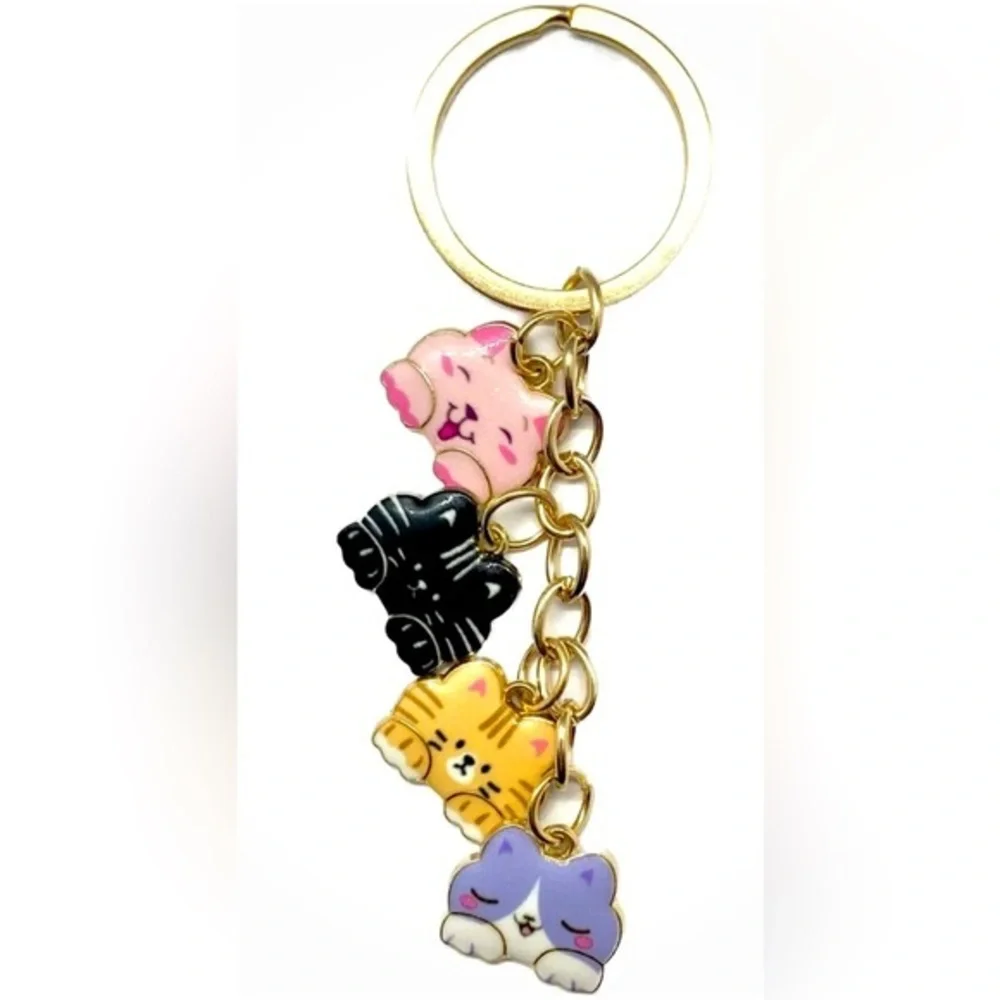 Cat Tiered Keychain, Cute Kawaii Neko Kitty Tabby Calico Key Holder Charm